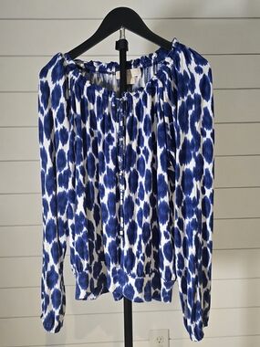 MICHAEL Michael Kors Blue and White Printed Peasant Blouse M